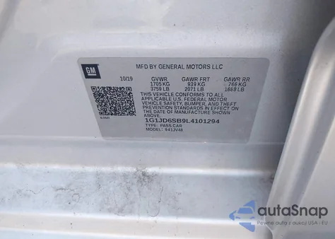 2020 Chevrolet Sonic Fwd Lt 5-Door из США, поврежденный, VIN 1G1JD6SB9L4101294